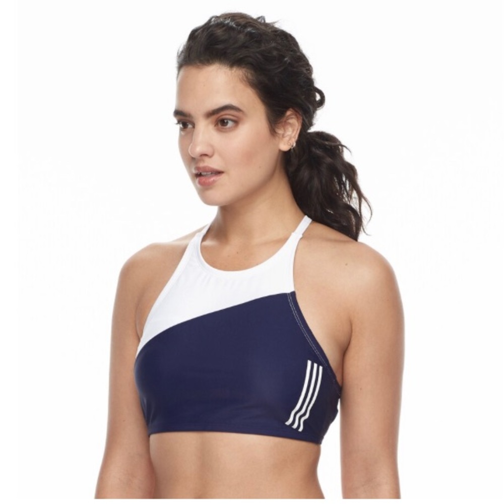 ADIDAS Colorblock High-Neck Bikini Top - BLUE